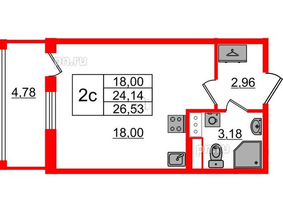 Квартира в ЖК «Бионика Заповедная», студия, 24.14 м², 5 этаж