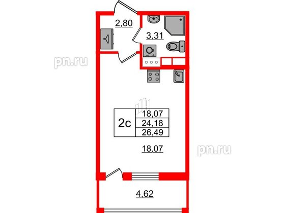 Квартира в ЖК «Бионика Заповедная», студия, 24.18 м², 10 этаж