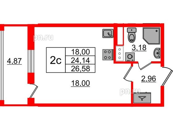 Квартира в ЖК «Бионика Заповедная», студия, 24.14 м², 12 этаж