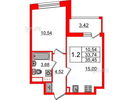 Квартира в ЖК «Бионика Заповедная», 1 комнатная, 33.74 м², 12 этаж