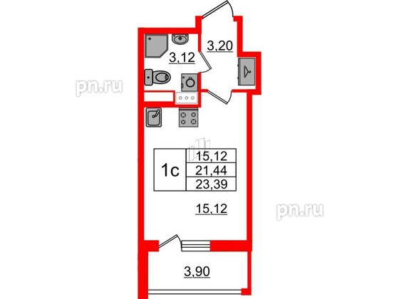 Квартира в ЖК «Бионика Заповедная», студия, 21.44 м², 9 этаж