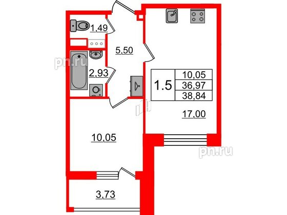 Квартира в ЖК «Бионика Заповедная», 1 комнатная, 36.97 м², 11 этаж