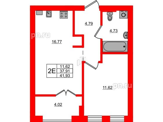 Квартира в ЖК «Включи», 1 комнатная, 41.93 м², 4 этаж