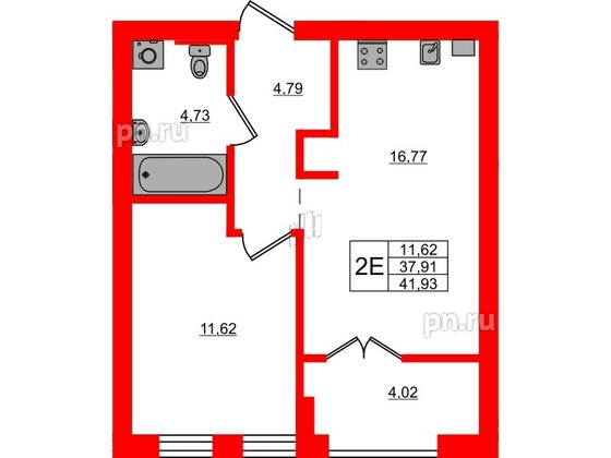 Квартира в ЖК «Включи», 1 комнатная, 41.93 м², 3 этаж