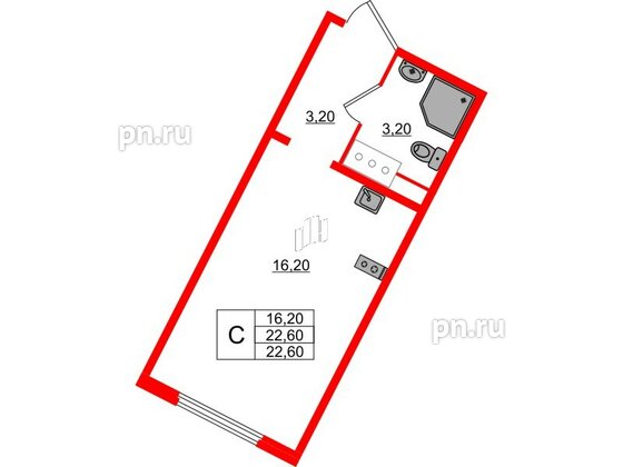 Квартира в ЖК «Ручьи–2», студия, 22.6 м², 8 этаж