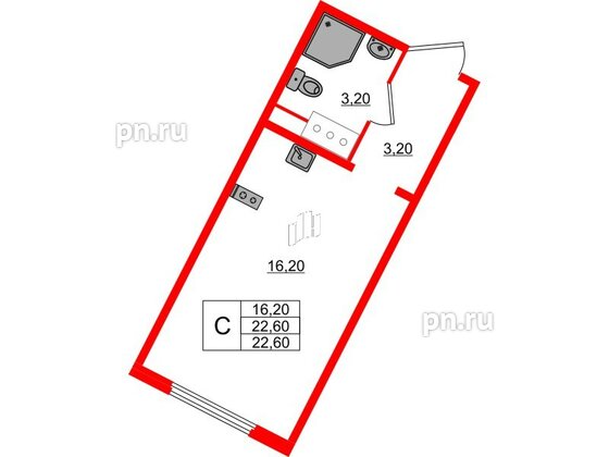 Квартира в ЖК «Ручьи–2», студия, 22.6 м², 4 этаж