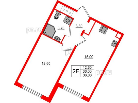 Квартира в ЖК «Ручьи–2», 1 комнатная, 36 м², 8 этаж