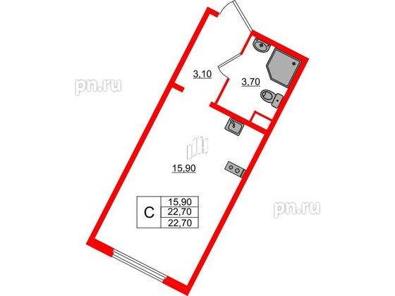 Квартира в ЖК «Ручьи–2», студия, 22.7 м², 2 этаж