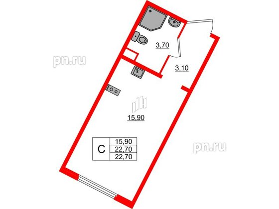 Квартира в ЖК «Ручьи–2», студия, 22.7 м², 2 этаж