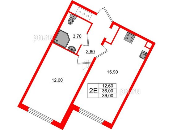 Квартира в ЖК «Ручьи–2», 1 комнатная, 36 м², 6 этаж