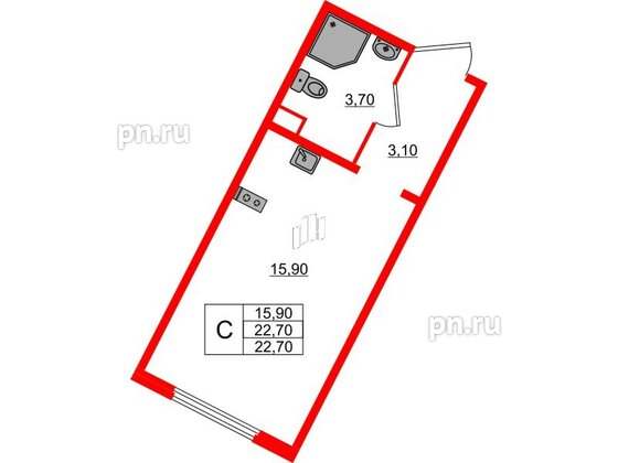 Квартира в ЖК «Ручьи–2», студия, 22.7 м², 2 этаж