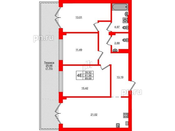 Квартира в ЖК «Включи», 3 комнатная, 89.68 м², 1 этаж