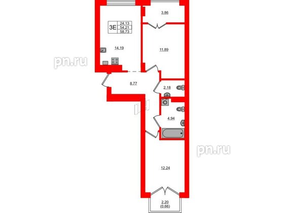 Квартира в ЖК «Включи», 2 комнатная, 58.73 м², 4 этаж