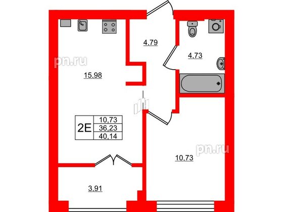 Квартира в ЖК «Включи», 1 комнатная, 40.14 м², 3 этаж