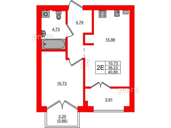 Квартира в ЖК «Включи», 1 комнатная, 40.8 м², 3 этаж