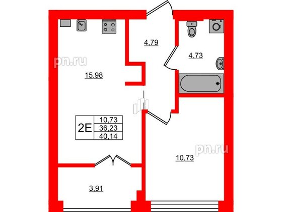 Квартира в ЖК «Включи», 1 комнатная, 40.14 м², 2 этаж