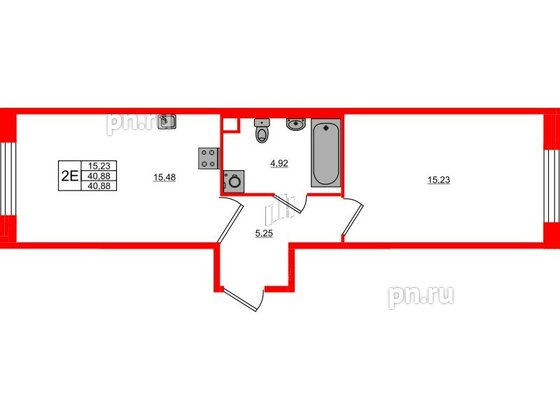 Квартира в ЖК Plus Пулковский, 1 комнатная, 40.88 м², 1 этаж