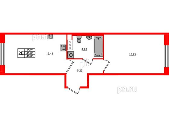 Квартира в ЖК Plus Пулковский, 1 комнатная, 40.88 м², 2 этаж