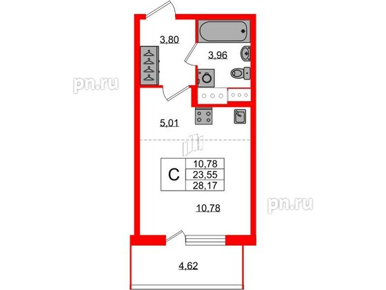 Квартира в ЖК ЯСНО.ЯНИНО, студия, 23.55 м², 2 этаж