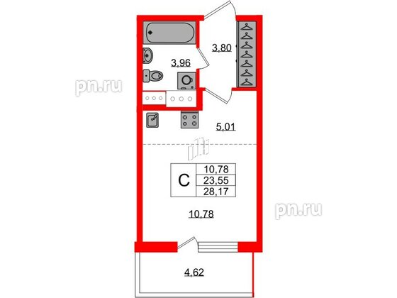 Квартира в ЖК ЯСНО.ЯНИНО, студия, 23.55 м², 2 этаж