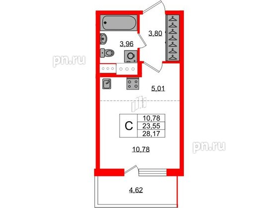 Квартира в ЖК ЯСНО.ЯНИНО, студия, 23.55 м², 4 этаж