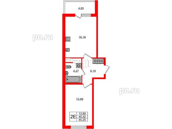 Квартира в ЖК ЯСНО.ЯНИНО, 1 комнатная, 40.42 м², 2 этаж