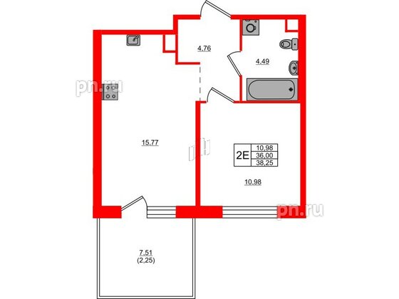 Квартира в ЖК Plus Пулковский, 1 комнатная, 38.25 м², 1 этаж