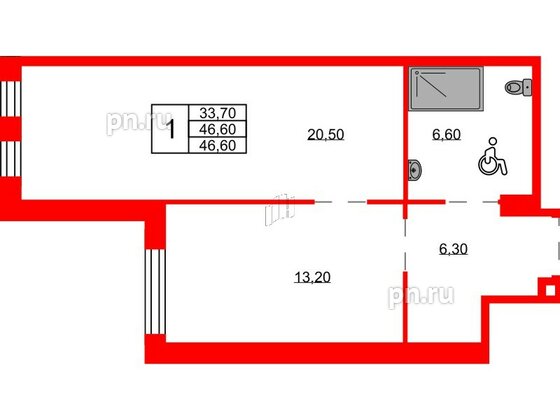 Апартаменты в ЖК Апартаменты INDUSTRIAL AVENIR, 1 комнатные, 46.6 м², 5 этаж