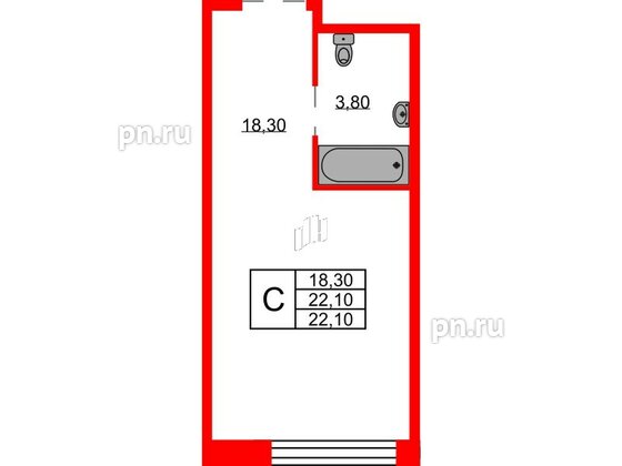 Апартаменты в ЖК AVENIR Industrial, студия, 22.1 м², 5 этаж