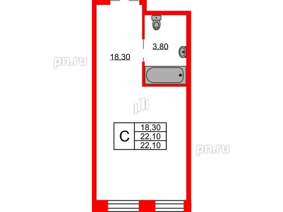 Апартаменты в ЖК AVENIR Industrial, студия, 22.1 м², 12 этаж