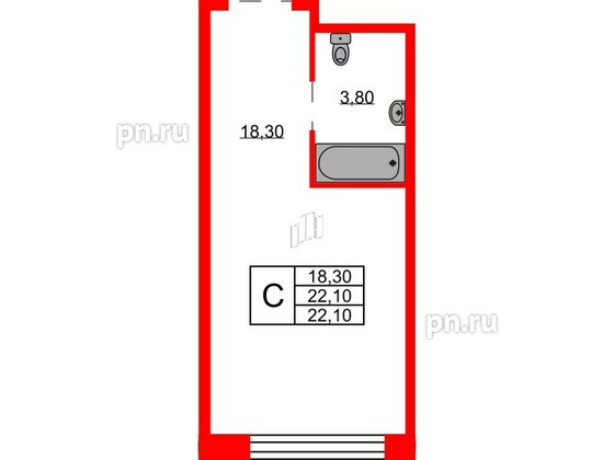 Апартаменты в ЖК AVENIR Industrial, студия, 22.1 м², 2 этаж