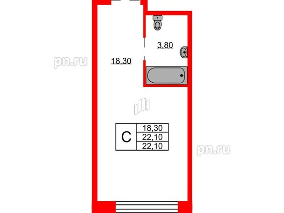 Апартаменты в ЖК AVENIR Industrial, студия, 22.1 м², 7 этаж