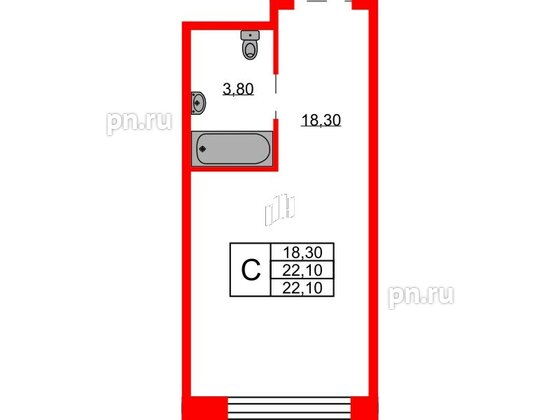 Апартаменты в ЖК AVENIR Industrial, студия, 22.1 м², 2 этаж