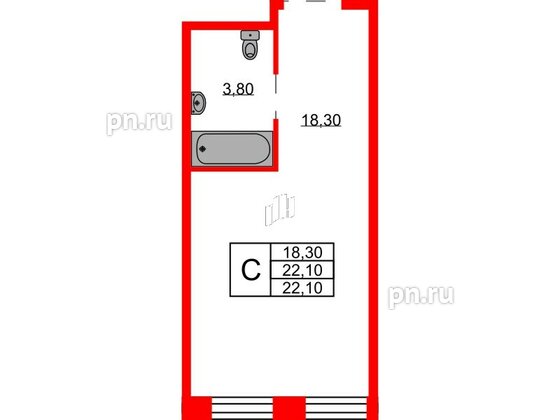 Апартаменты в ЖК AVENIR Industrial, студия, 22.1 м², 12 этаж