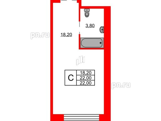 Апартаменты в ЖК AVENIR Industrial, студия, 22 м², 2 этаж