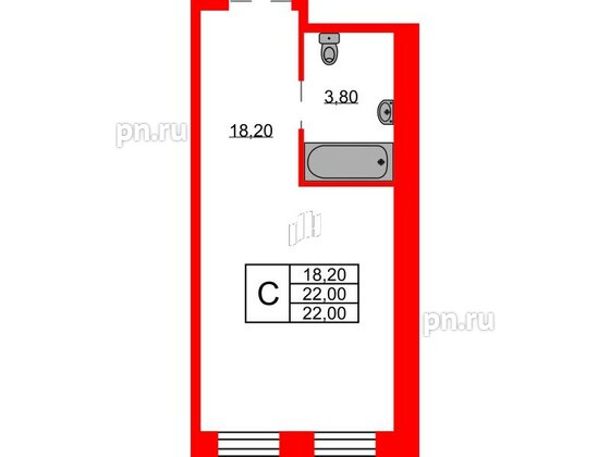 Апартаменты в ЖК AVENIR Industrial, студия, 22 м², 12 этаж