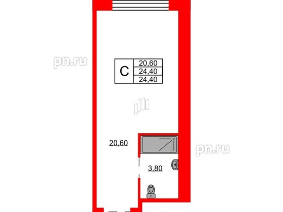 Апартаменты в ЖК Апартаменты INDUSTRIAL AVENIR, студия, 24.4 м², 2 этаж