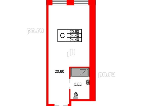 Апартаменты в ЖК Апартаменты INDUSTRIAL AVENIR, студия, 24.4 м², 12 этаж