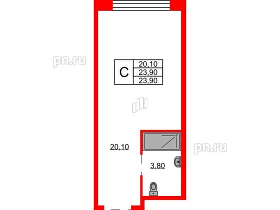 Апартаменты в ЖК Апартаменты INDUSTRIAL AVENIR, студия, 23.9 м², 2 этаж