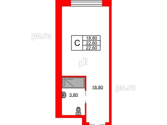 Апартаменты в ЖК Апартаменты INDUSTRIAL AVENIR, студия, 22.6 м², 2 этаж