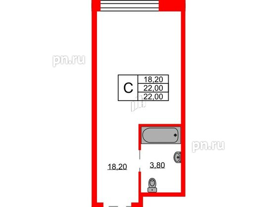 Апартаменты в ЖК AVENIR Industrial, студия, 22 м², 2 этаж