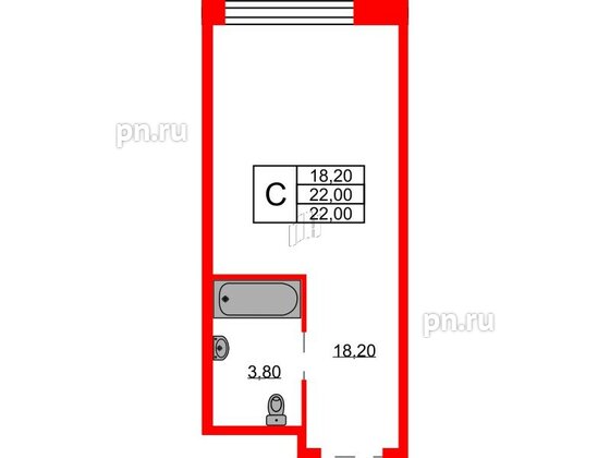 Апартаменты в ЖК AVENIR Industrial, студия, 22 м², 2 этаж