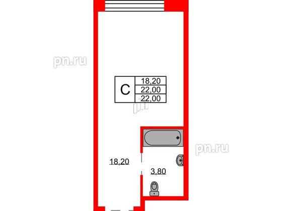 Апартаменты в ЖК AVENIR Industrial, студия, 22 м², 2 этаж