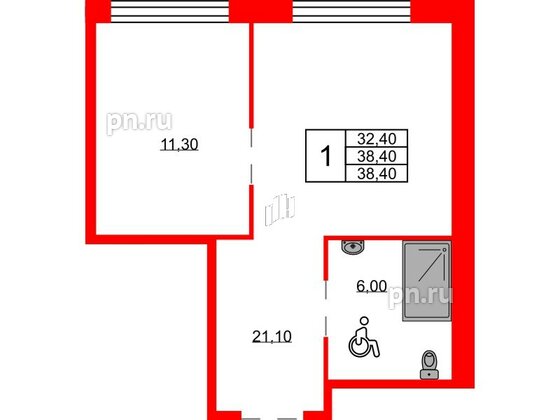 Апартаменты в ЖК Апартаменты INDUSTRIAL AVENIR, 1 комнатные, 38.4 м², 2 этаж