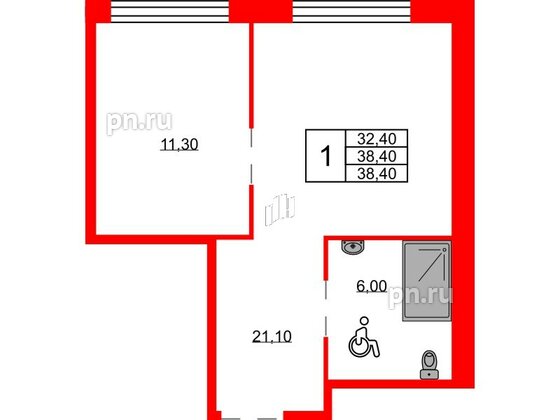 Апартаменты в ЖК Апартаменты INDUSTRIAL AVENIR, 1 комнатные, 38.4 м², 5 этаж