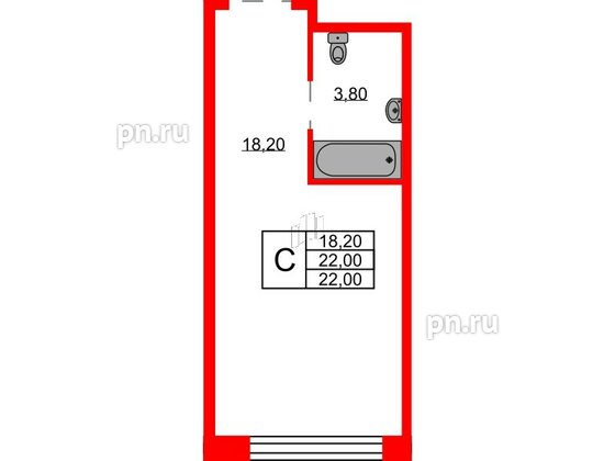 Апартаменты в ЖК AVENIR Industrial, студия, 22 м², 2 этаж