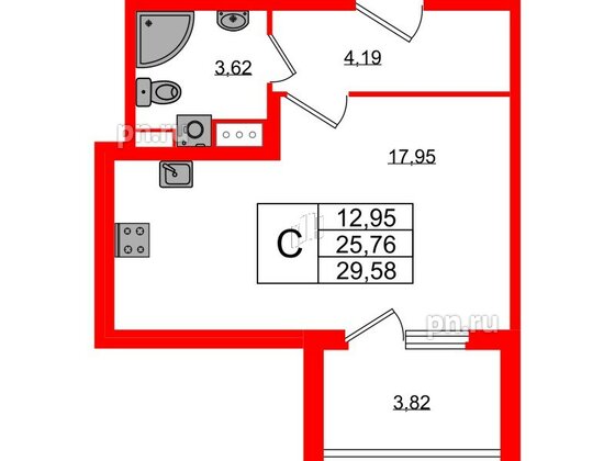 Квартира в ЖК ПАТИО. Уютный квартал., студия, 25.76 м², 3 этаж