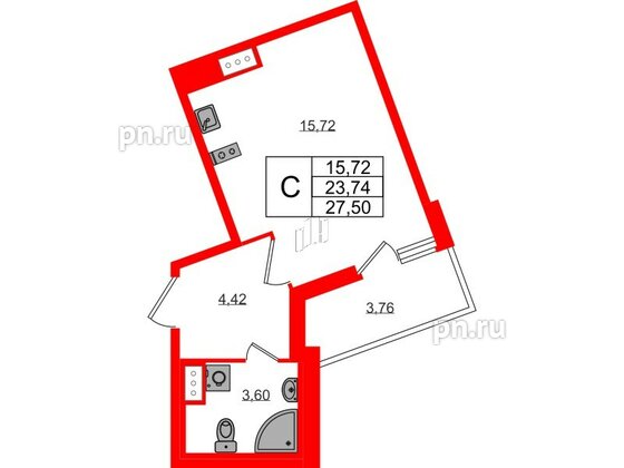 Квартира в ЖК ПАТИО. Уютный квартал., студия, 23.74 м², 11 этаж
