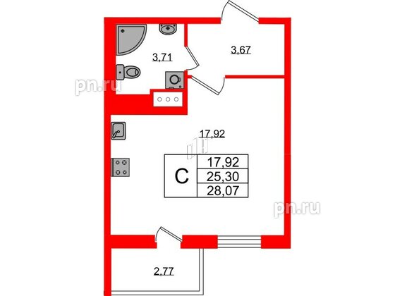 Квартира в ЖК ПАТИО. Уютный квартал., студия, 25.3 м², 9 этаж