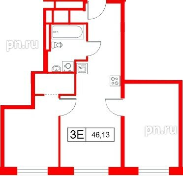 Апартаменты в ЖК «Апартаменты СААН», 2 комнатные, 46.13 м², 9 этаж